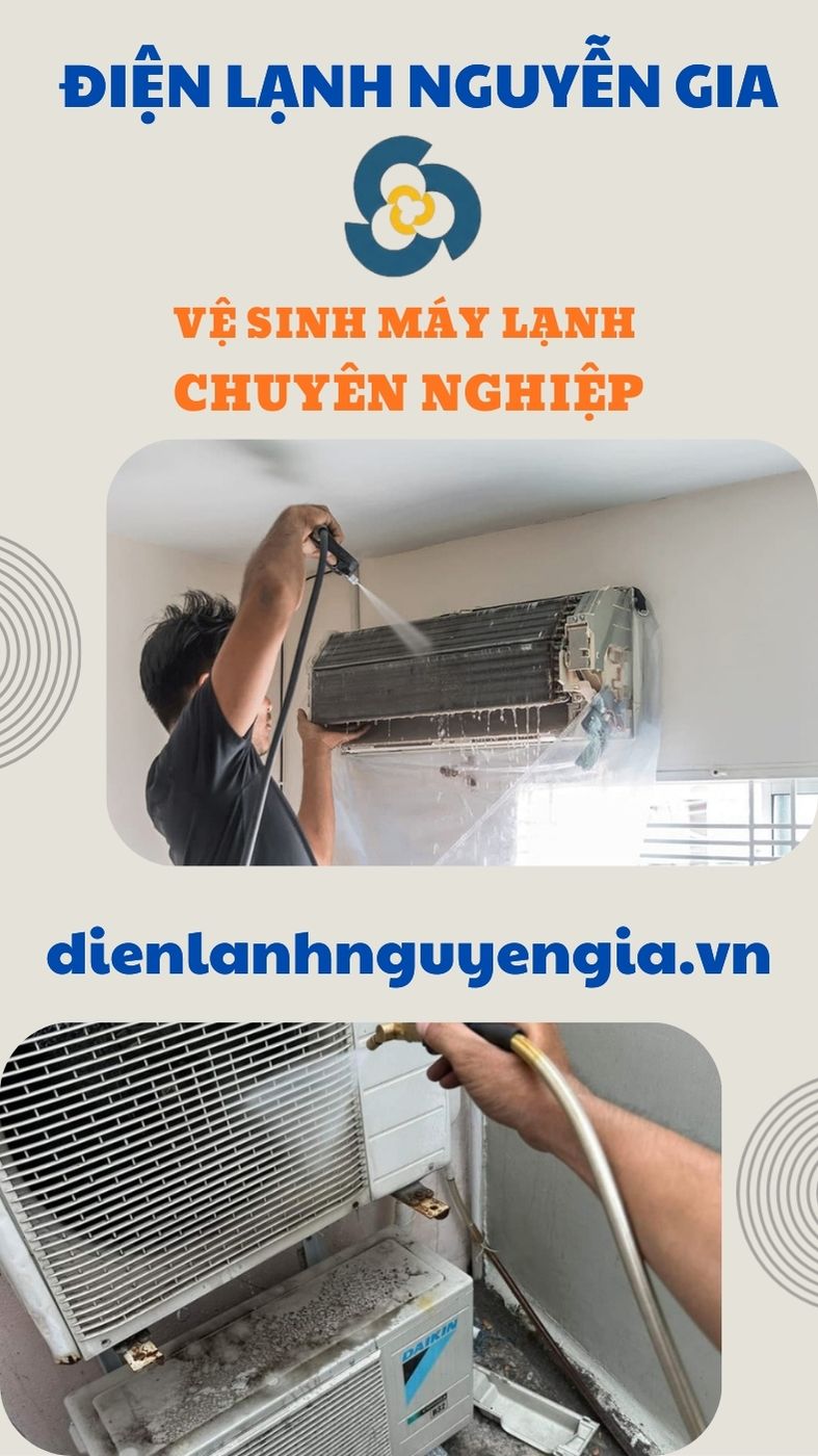 Thợ Nguyễn Gia đang vệ sinh máy lạnh cho khách hàng tại phường Trung Mỹ Tây Quận 12